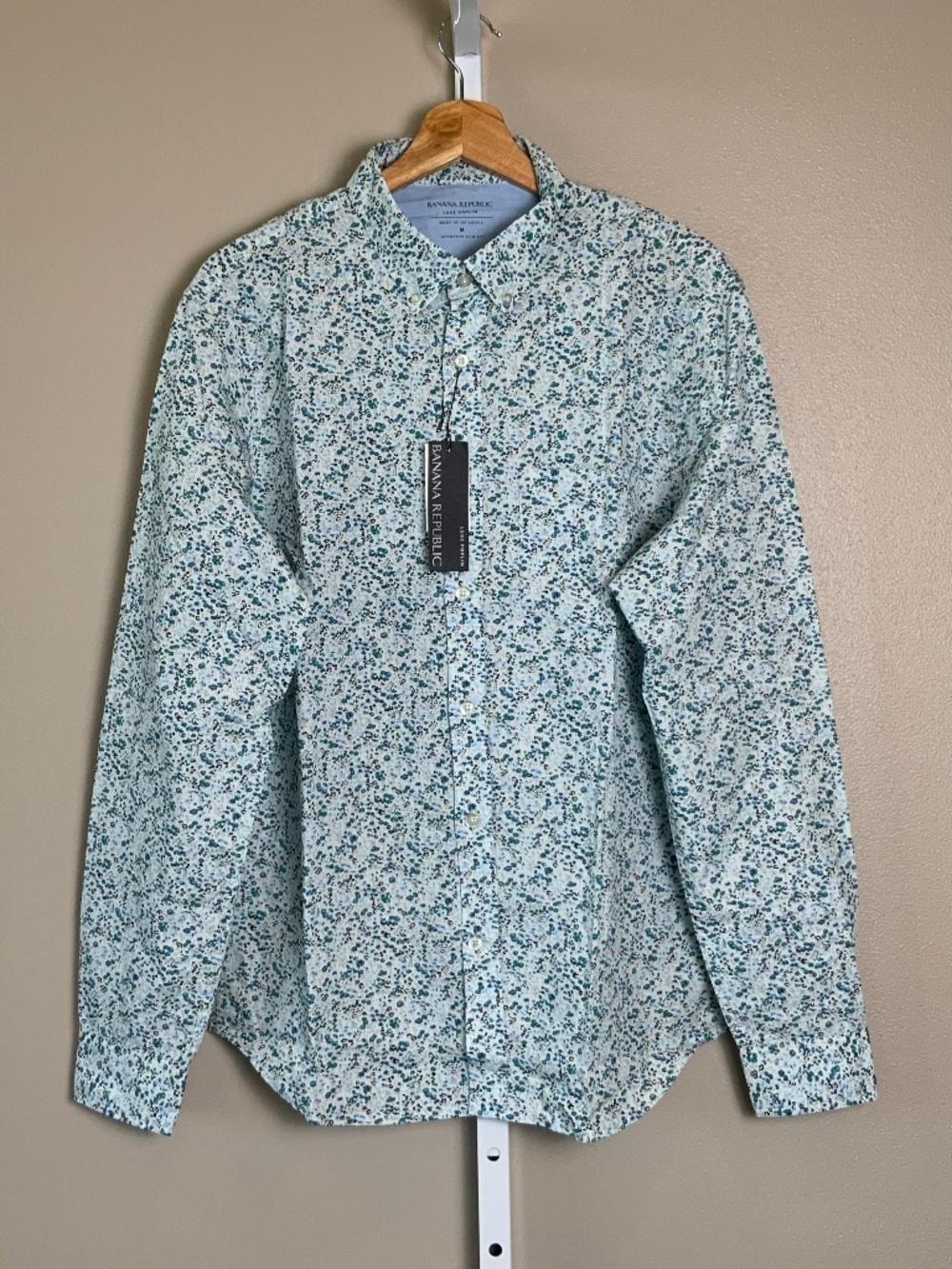 Banana Republic Luxe Poplin Untucked Slim Fit Floral Button Down Oxford Shirt